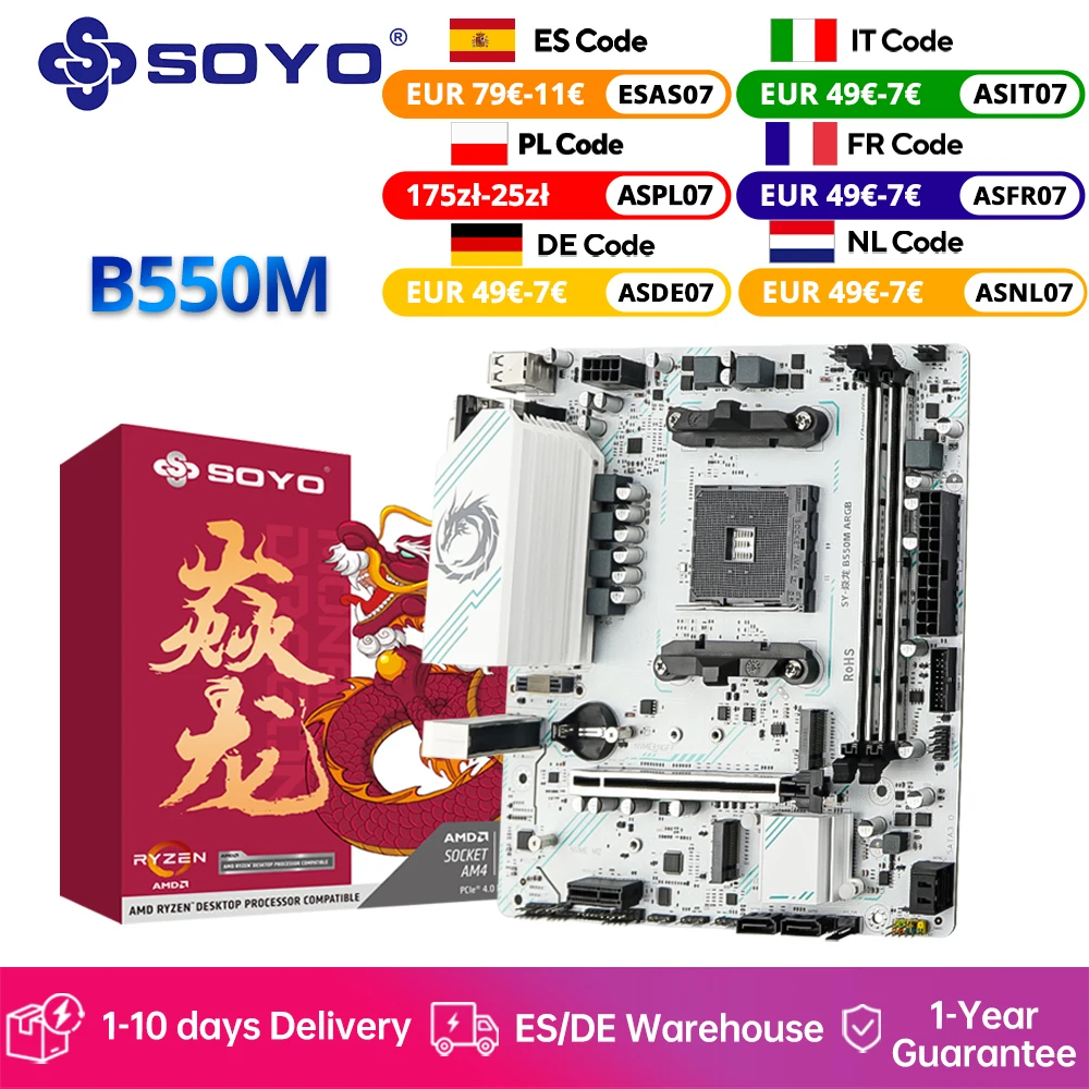 SOYO AMD B550 Gaming Motherboard USB 3.2 PCIe 4.0 NVME Unterstützung Dual-kanal DDR4 ARGB Mainboard AM4 buchse 5600X/5700X CPU Image
