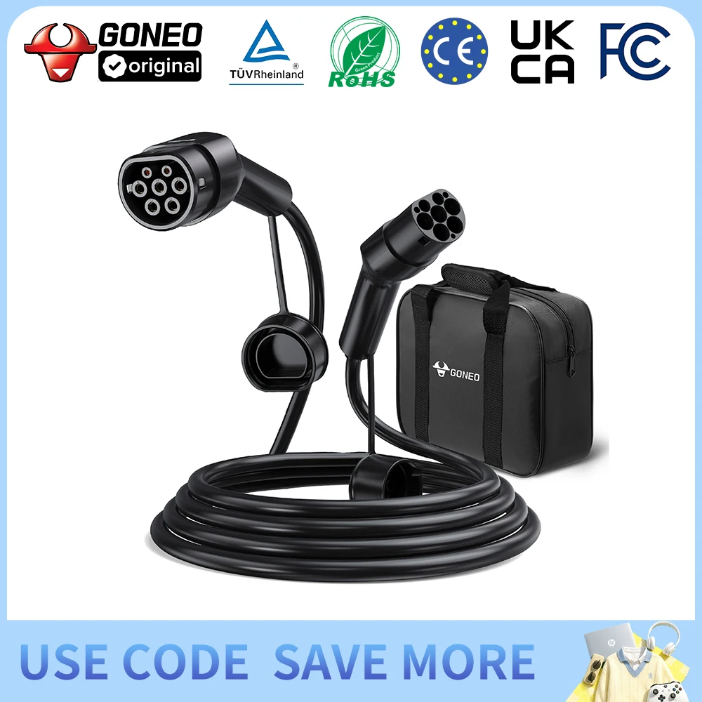 GONEO EV PHEV Ladekabel, 3-phasig 7 kW / 11 kW / 22 kW, Typ 2 Hybrid-Autokabel kompatibel für Hybrid- und Elektrofahrzeuge Image
