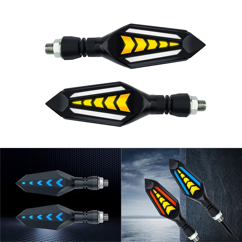 1 paio di indicatori di direzione a LED per moto, indicatori di direzione sequenziali per acqua corrente su doppio lato, indicatori di direzione per moto, lampada DRL