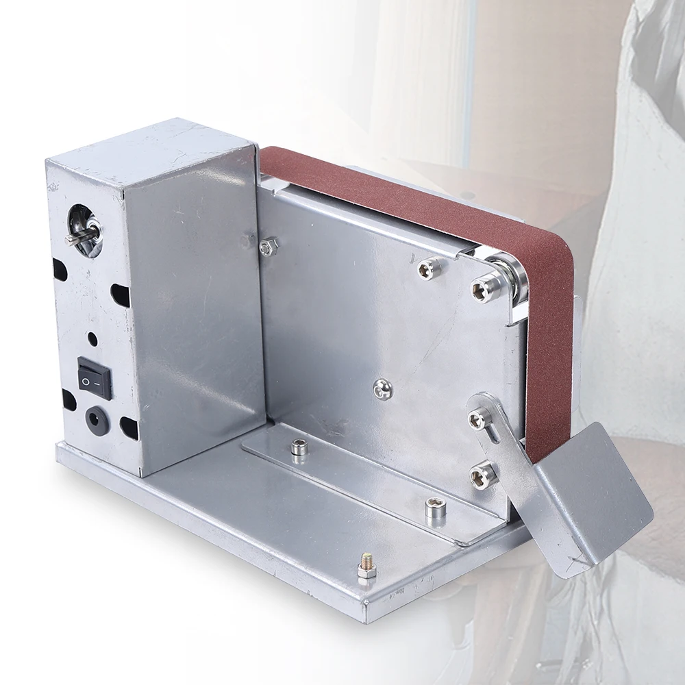 200-W-Bandschleifer mit 7-Gang- und Winkeltisch, verstellbare Schleifmaschine, 10 Riemen im Lieferumfang enthalten, für Holz, Metall, Heimwerker (Eu-Stecker) Image