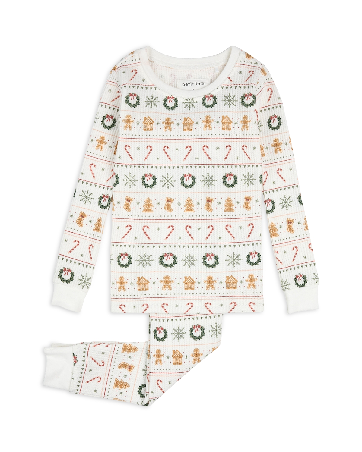petit lem Girls' Holiday Treats Fair Isle Print Thermal Pajama Set - Little Kid, Big Kid - Off White