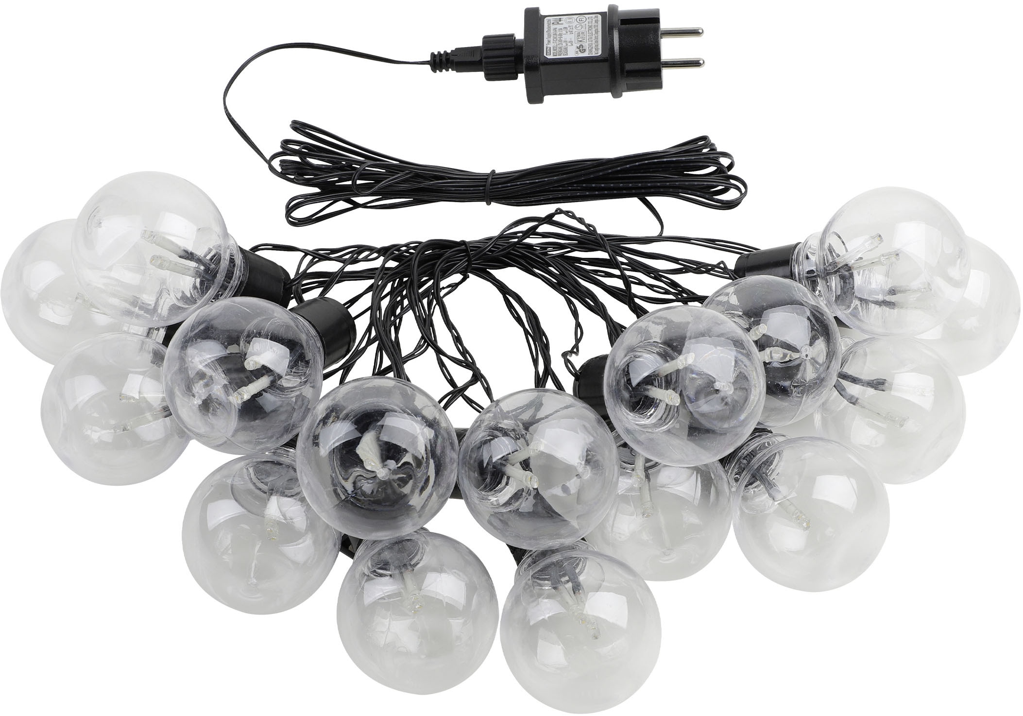 EGLO Lichterkette "LED Lichterkette, Balkon Deko, IP44, mit Glühbirnen, dekorative", warmweiß, Flammen 16 Stk., Kabellänge 5m x Gesamtlänge 9,5m, Lichterketten, aus Kunststoff, 4,5m Kabel, 16 Birnen, Lichterkette