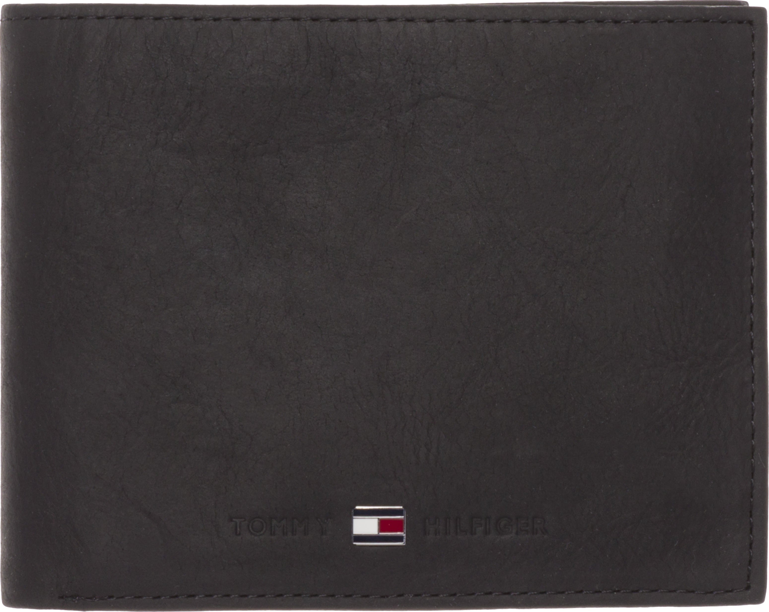 Geldbörse TOMMY HILFIGER "JOHNSON TRIFOLD", Damen, schwarz, Leder, Basic, Kleinlederwaren