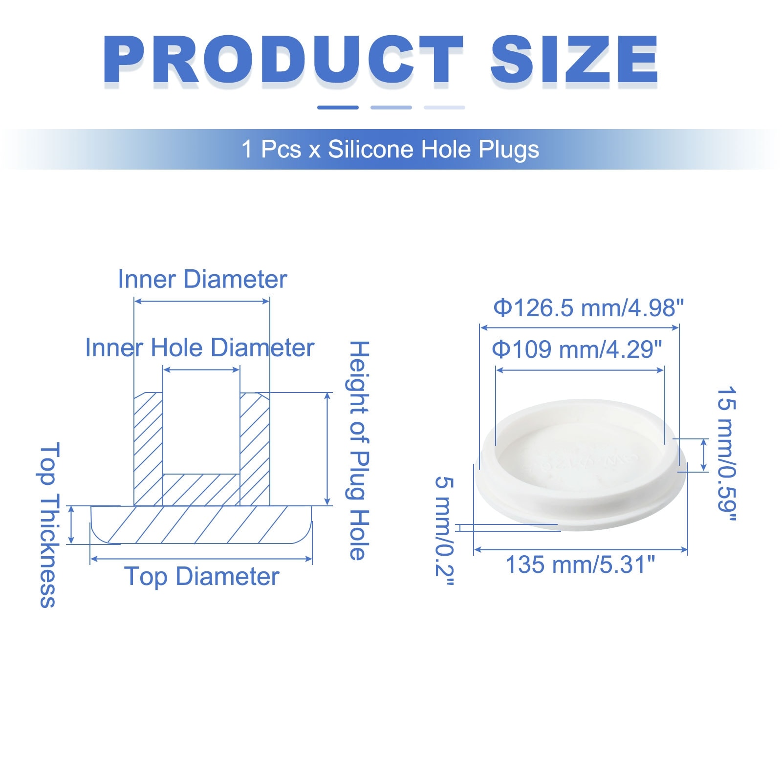t Shaped Silicone Stopper, Rubber Plugs - White