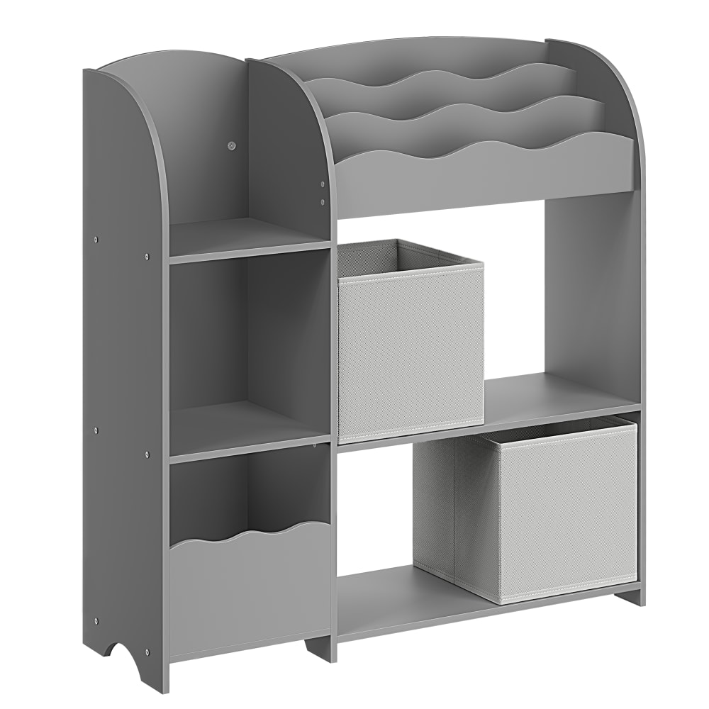 Scaffale libreria per bambini con 2 ceste portagiochi grigio