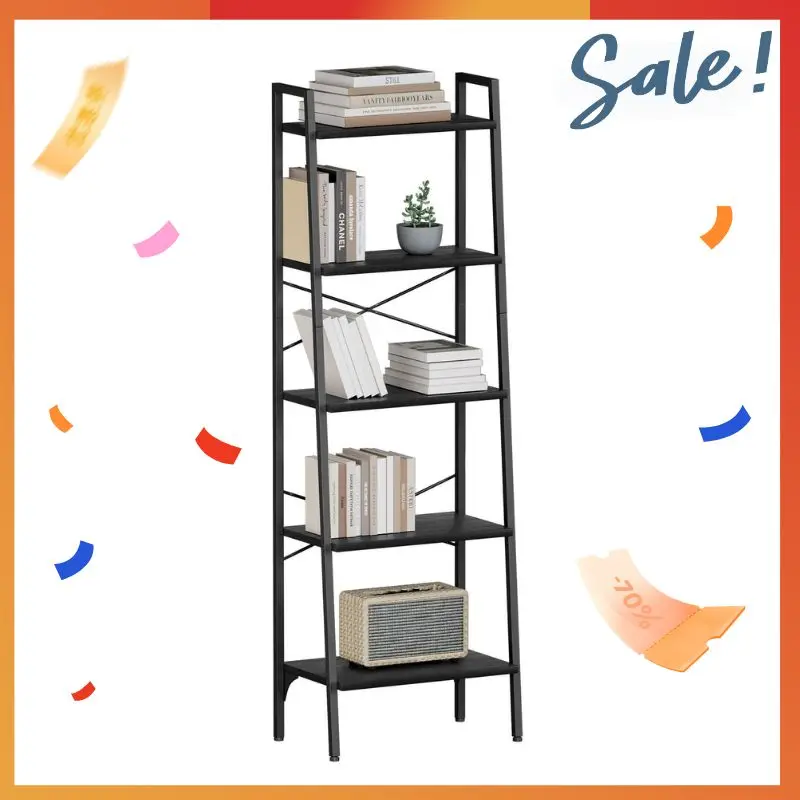 Oak&Tea Regal 5-stöckig 172cm – Schmalregal mit Stahlrahmen, offenes Bücherregal Industriedesign Image