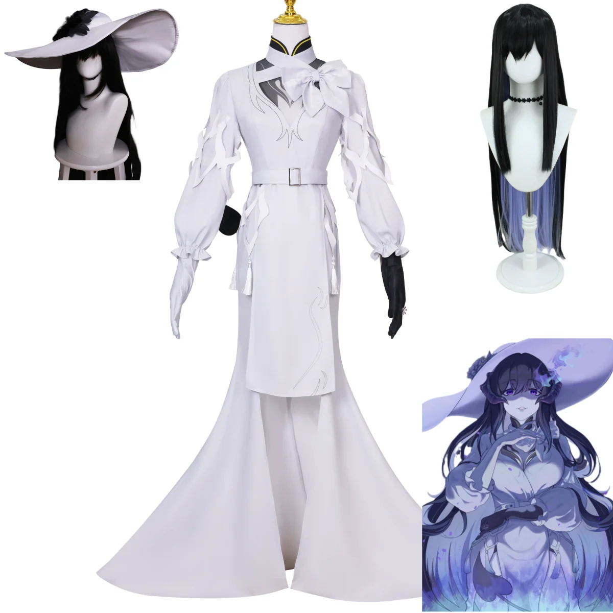 Game Constance Honkai: Star Rail Cosplay Kostüm The Dahlia Ever-Flam Herrenhausmitglied Weißes Kleid Hut Perücke Frau Sexy Partyanzug