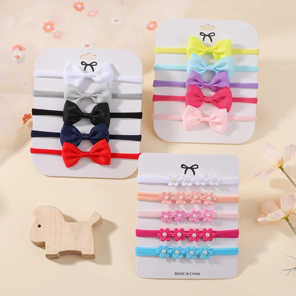 6/15 Teile/satz Baby Mädchen Elastisches Stirnband mit Band Bowknot Nette Floral Weiche Haar Zubehör Zwei Stile Haarband geschenk Set Image