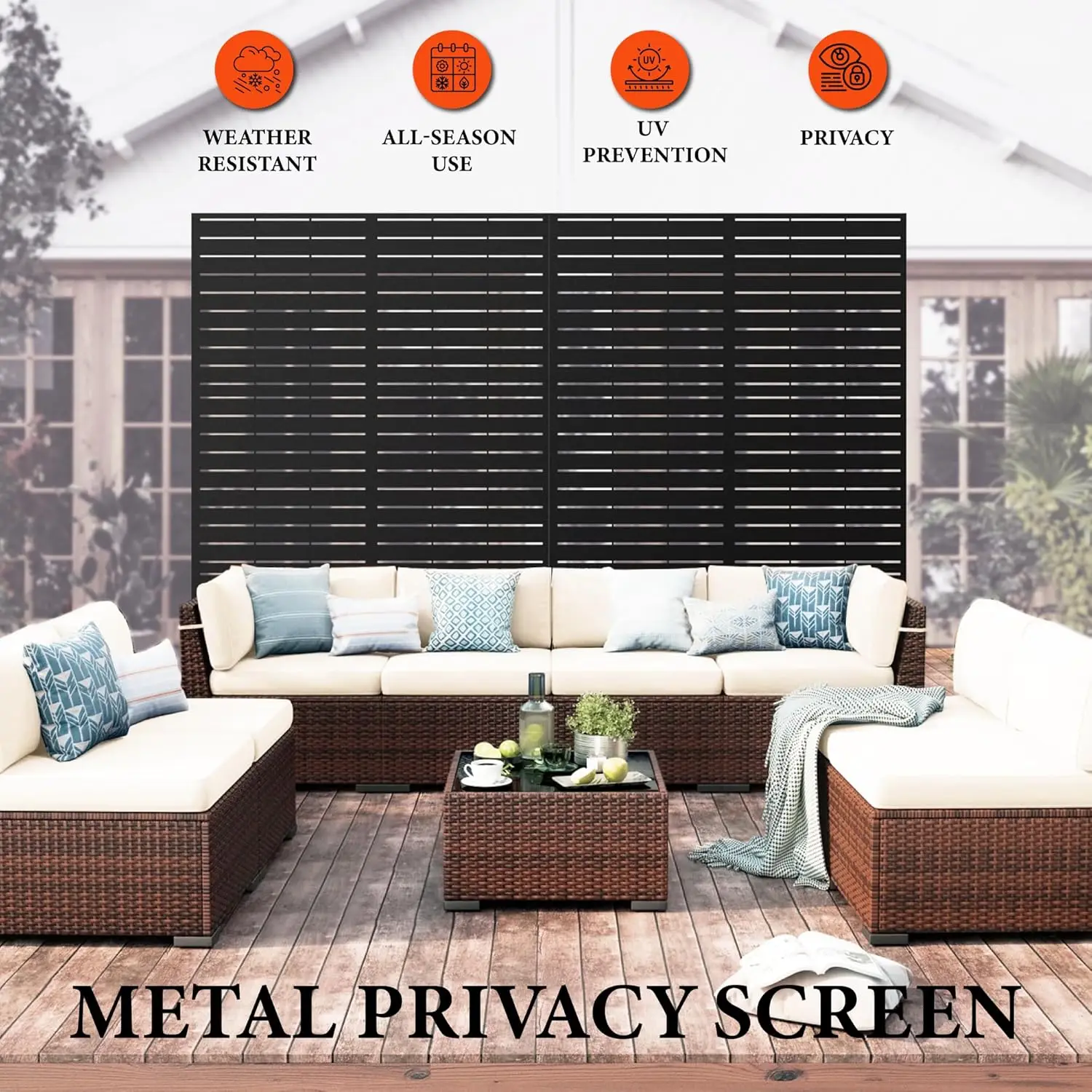 Schermo privacy in metallo 72"Ax47"L, Schermi e pannelli privacy per esterni, Recinzione decorativa indipendente per patio, prato, giardino, terrazza