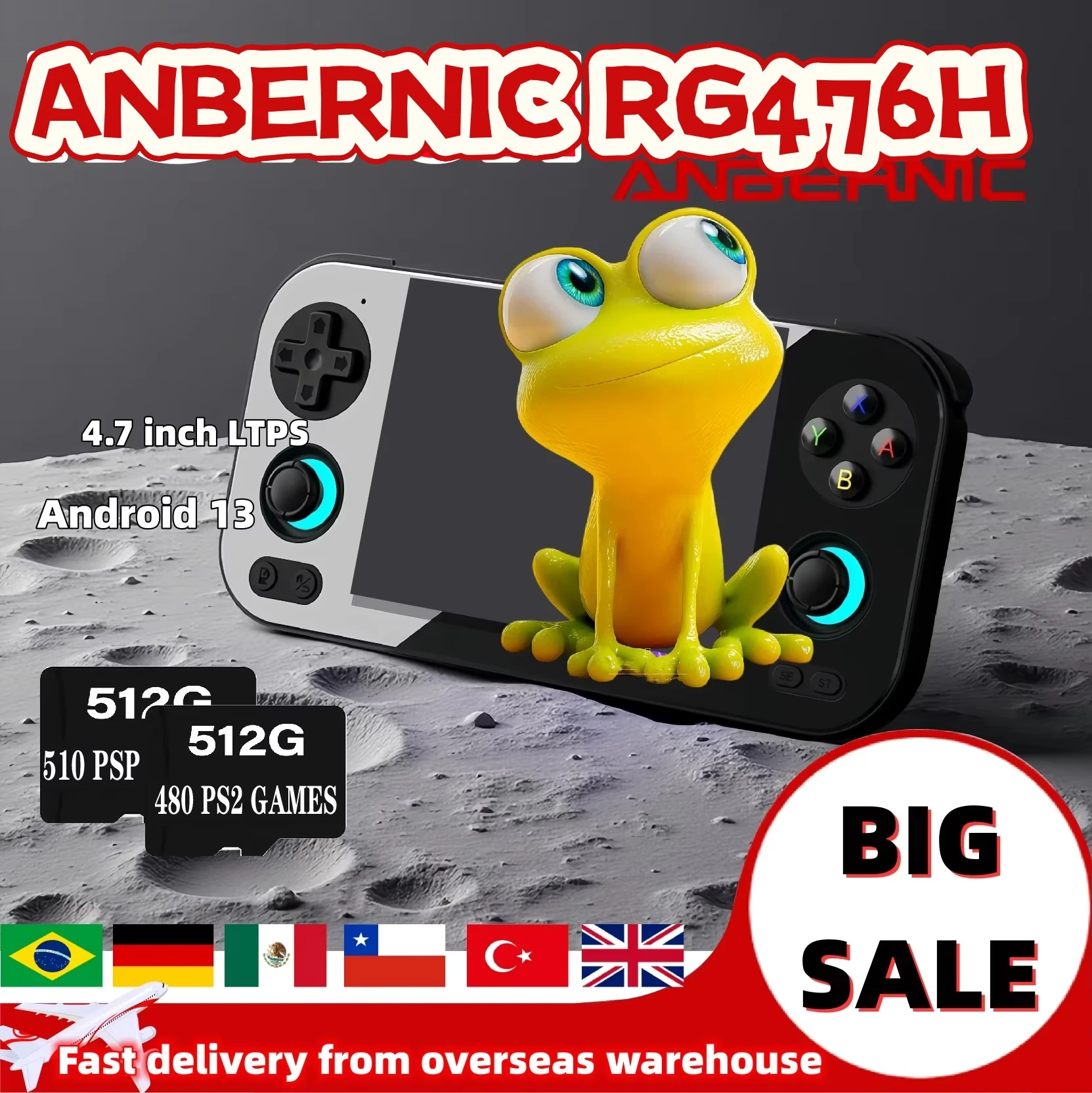 ANBERNIC RG 476H Retro-Handheld-Spielekonsole, Videospielkonsolen, Android 13 System, 8G + 128G PSP PS2, 4,7-Zoll-LTPS-In-Cell-Bildschirm