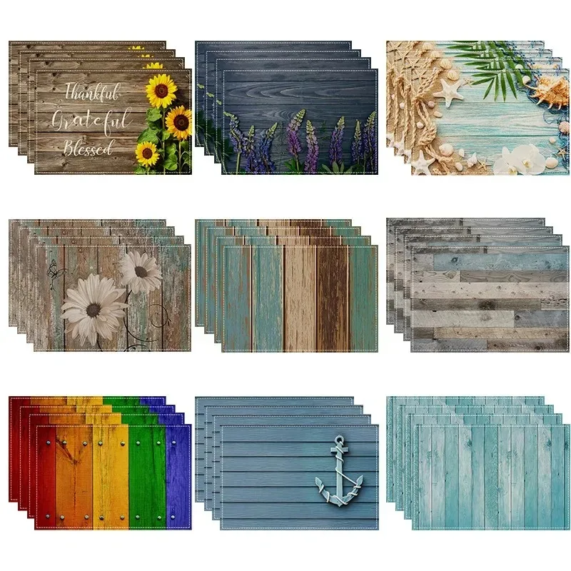 4/6/8 stücke Sommer Gestreiften Blumen Druck Tischsets 30*45 CM Leinen Saisonale Frühling Tischsets für Party Küche Hochzeit Esszimmer Dekor Image