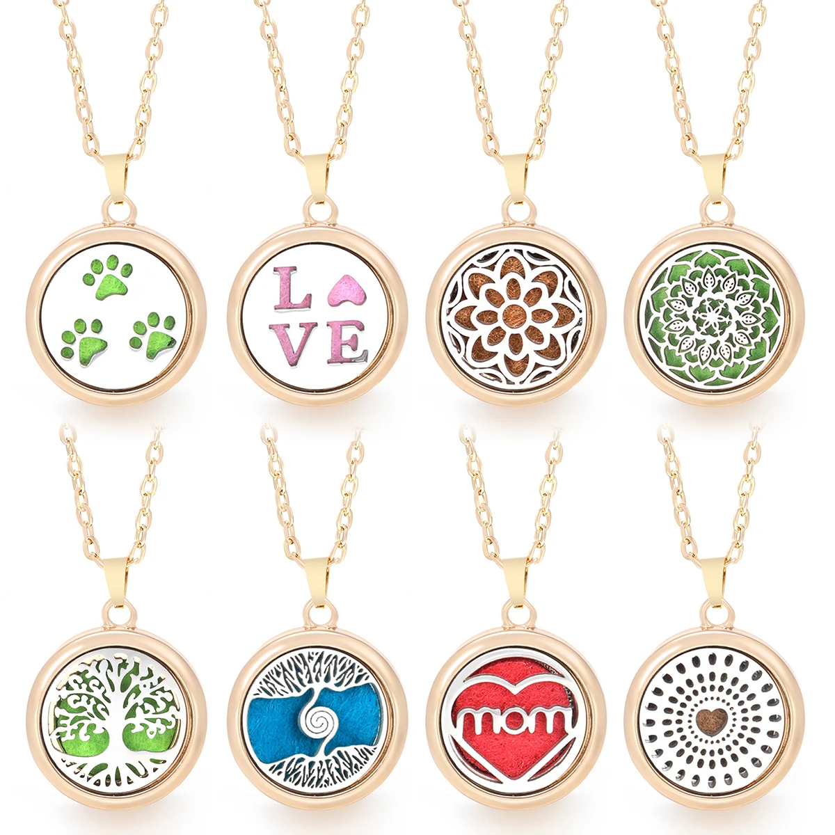 Trendy Edelstahl Aromatherapie Halskette Goldene Verschiedene Muster Parfüm Medaillon Ätherisches Öl Diffusor Anhänger Zubehör Image