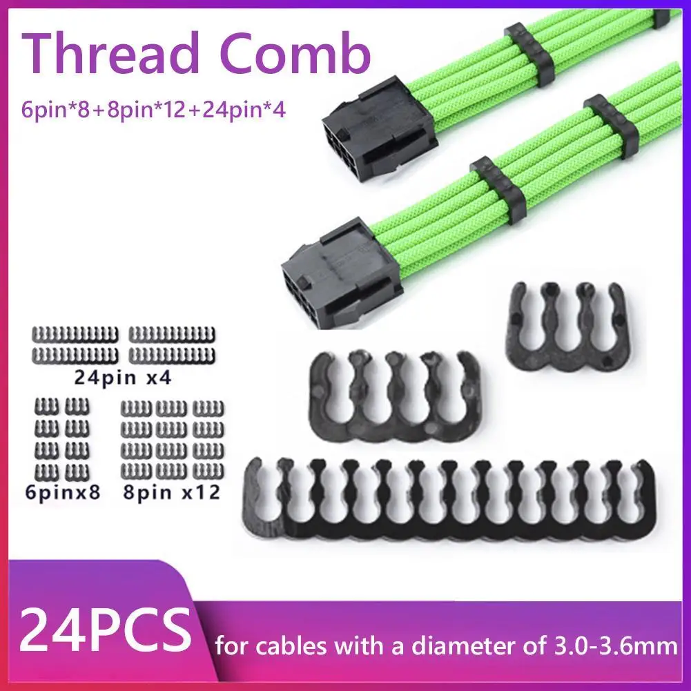 24 teile/satz PC Kabel Kamm 24Pin 8Pin 6Pin Computer Kabel Management Kamm Fit für 3,0-3,6mm PC Computer Gesleeved Up Verlängerung Clip Image