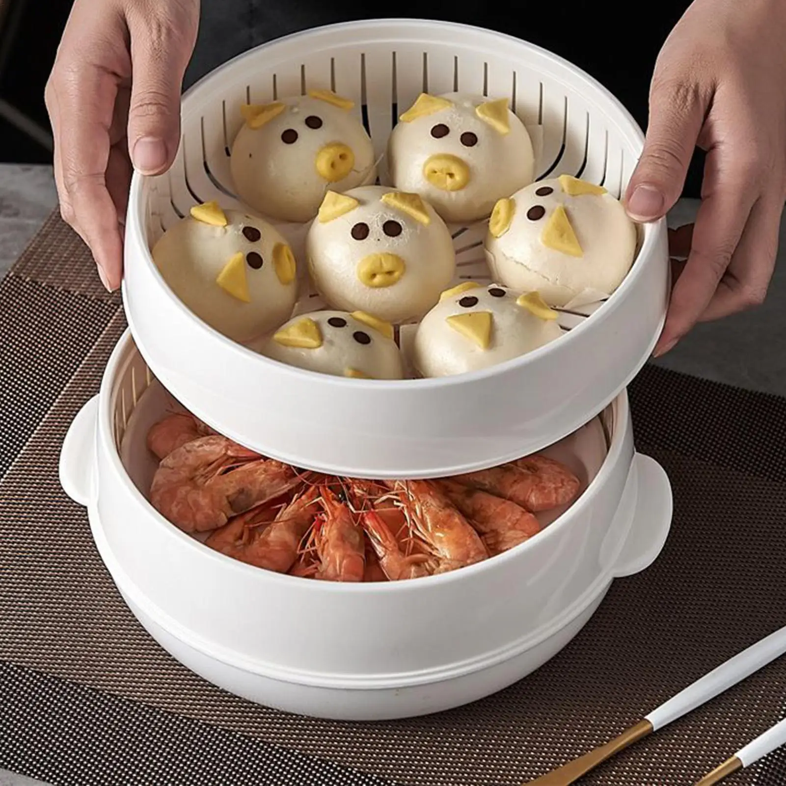 Mikrowellen-Dampfkorb, Mikrowellen-Dampfkorb mit Deckel und Tablett, multifunktionales isoliertes Dampfgarer-Utensil für Mikrowellenheizung Image