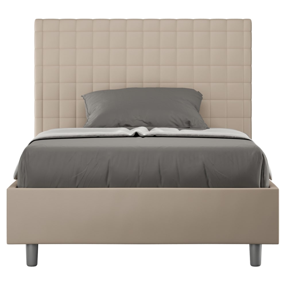 Lit coffre rembourré 120x190 similicuir taupe