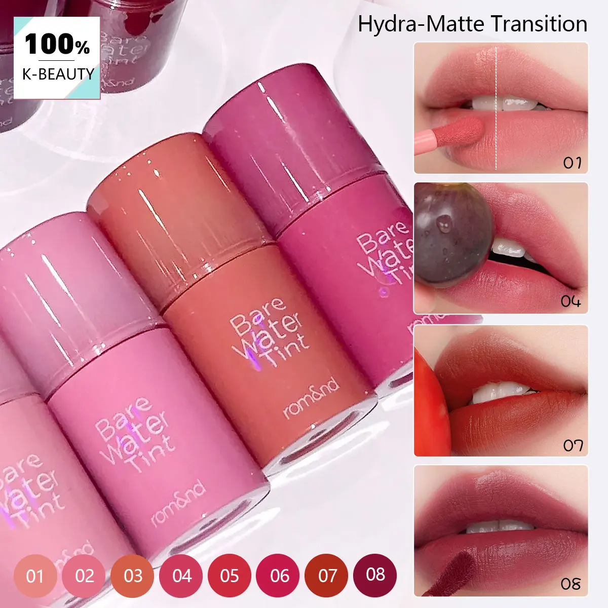 rom&nd BARE MOOL TINT, Wasserleichte Textur, Nicht klebend, Luxus-Make-up, Langanhaltende Feuchtigkeit, Koreanische Kosmetik, K-Beauty, Koreanisches Make-up Image
