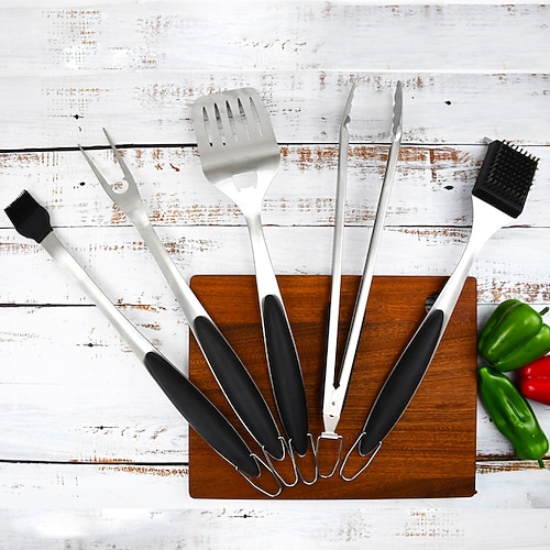 Set di 5 utensili per barbecue, accessori per barbecue in acciaio inossidabile di alta qualità, utensili per barbecue e accessori per barbecue per grigliate all'aperto