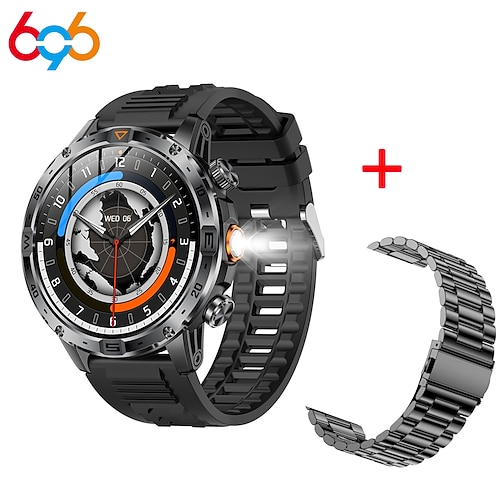 Robuste Herren-Smartwatch für den militärischen Outdoor-Einsatz mit LED-Taschenlampe, 1000-mAh-Akku, 100 Tage Standby-Zeit, 1,7-Zoll-AMOLED-Display und GPS-Tracking-Funktion.