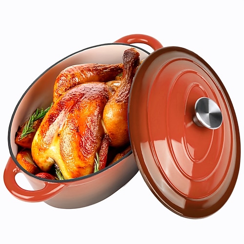 Emaillierter Schmortopf mit Deckel, gusseiserner Schmortopf mit zwei Griffen zum Brotbacken und Kochen, antihaftbeschichtetes Kochgeschirr Image