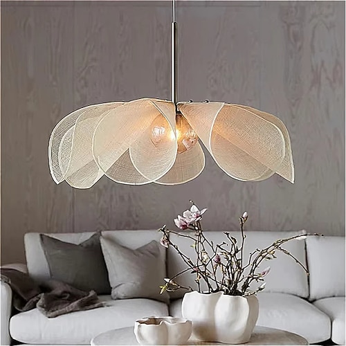 LED-Blumen-Pendelleuchte, Wohnzimmer-Loft-Hängelampen, Heimdekoration, cremefarbener Kronleuchter im Vintage-Stil Image