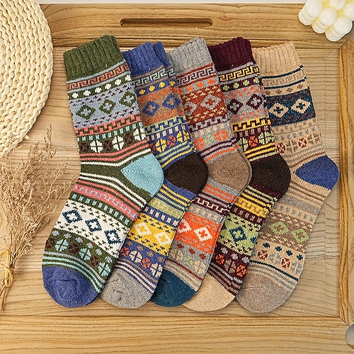 Herren 5 Paare Mehrfachpackungen Socken Laufsocken Freizeitsocken Multi Color Farbe Argyle Urlaub Sport Outdoor Täglich Basic Warm Herbst Winter Mode Lässig Image