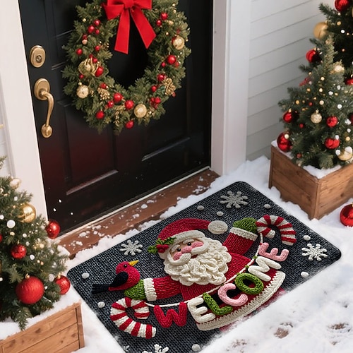 Weihnachtliche Strickmatte mit Cartoon-Motiv, 2D-Druck, saugfähig, rutschfest, für Eingangsbereich, Badezimmer, als Dekoration für Zuhause, strapazierfähig, schmutzabweisend, einladender Teppich für Image