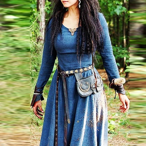 Retro Vintage Mittelalterlich Renaissance Kleid Cosplay Kostüm Tunikakleid Wikinger Ranger Elfen Kostüm Damen Keltisch Vikinger Halloween Karneval Maskerade Leistung Halloween LARP Erwachsene Kleid Image