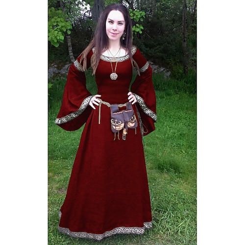 Klassisch Zeitlos Mittelalterlich Cocktailkleid Knöchellänge Kleid Abschlussballkleid Tunikakleid Wikinger Outlander Übergrössen Elfen Rundhals Kostüm Damen Weiblich Keltisch Halloween Karneval Image