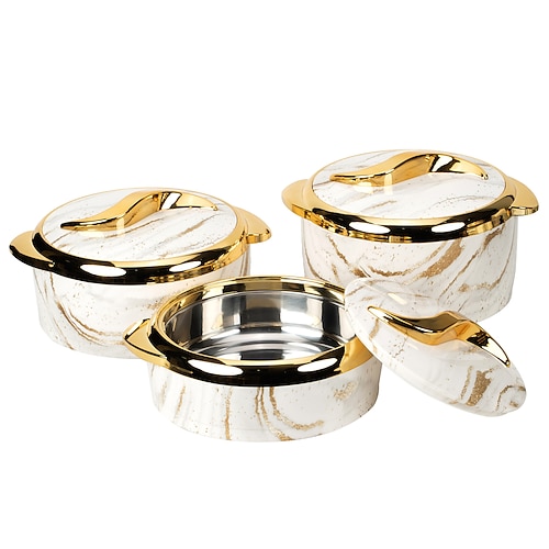 Wärmeset mit Touch-Funktion, 3-teiliges Thermo-Auflaufform-Set mit Deckeln, isolierter Edelstahlbehälter für warme/kalte Speisen, antihaftbeschichtetes Kochgeschirr, moderne ABS-Außenhülle Image