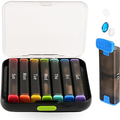 Wochen-Pillenbox für 7 Tage mit 2 Tagesfächern – reisefreundliche Medikamentenbox, leicht zu öffnender Deckel, robustes Kunststoff, weiß – ideal für Vitamine und Fischöl Aufbewahrung der täglichen Image