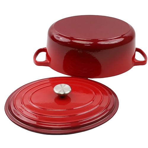 Emaillierter Schmortopf mit Deckel, gusseiserner Schmortopf mit zwei Griffen zum Brotbacken und Kochen, antihaftbeschichtetes Kochgeschirr Image