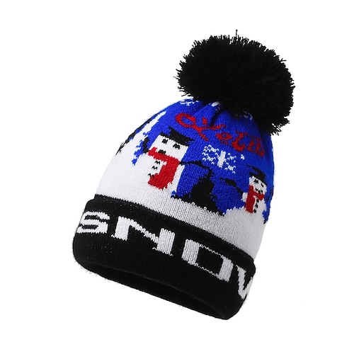 Weihnachtsstrickmütze für Damen – rot mit Rentiermotiv und Bommel, aus Polyester, perfekt für die Feiertage und die Winterzeit Image