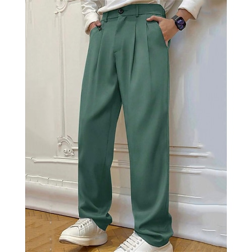 Herren Hose Anzughose Chinos Baggy-Hosen Tasche Knöpfe Falten Einfach Komfort Formell Arbeit Geschäft Mode Klassicher Stil Dunkelbraun Schwarz Mikroelastisch Image