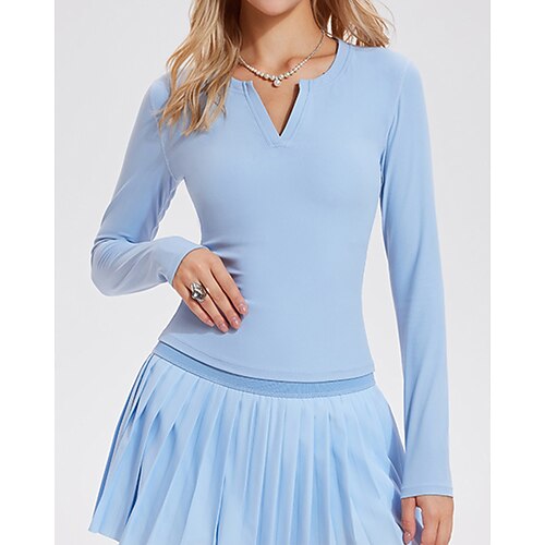 Damen Einfarbig Tennis Shirt Sport Top Stilvoll Elastisch Schweißableitend Atmungsaktiv Golfspiel Pickleball Yoga V Ausschnitt Oberteil Winter Schwarz Weiß Gelb Tennisbekleidung Image