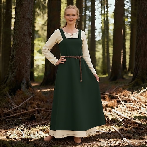 Mittelalterliches Wikinger-Überkleid mit Schürze und geschnürter Rückseite für Damen, Tunika-Kleid-Set, 2-teiliges Outfit für Larp, Ren Faire, Renaissance-Messe, Party, Karneval, Halloween-Kleid Image