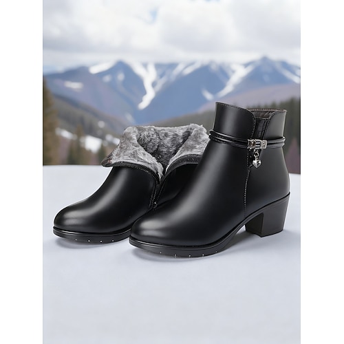 Schwarze Damen-Ankle-Boots mit Samtfutter und Reißverschlussdetail – stylische Winterstiefel, perfekt für kaltes Wetter, Freizeitaktivitäten und Outdoor-Aktivitäten Image