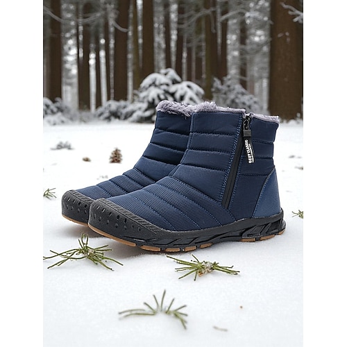 Burgunderrote, knöchelhohe Stiefeletten mit Fellfutter – wasserdichte Winterschuhe mit rutschfester Gummisohle, warmes und bequemes Schuhwerk für Outdoor-Aktivitäten und Freizeit. Image