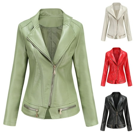 Feancey Women s Motorcycle Jacket Faux Leather Jacket for Women Cropped Slim Fit PU Moto Coats Full Zip Fashion Windbreaker Outerwear Black L