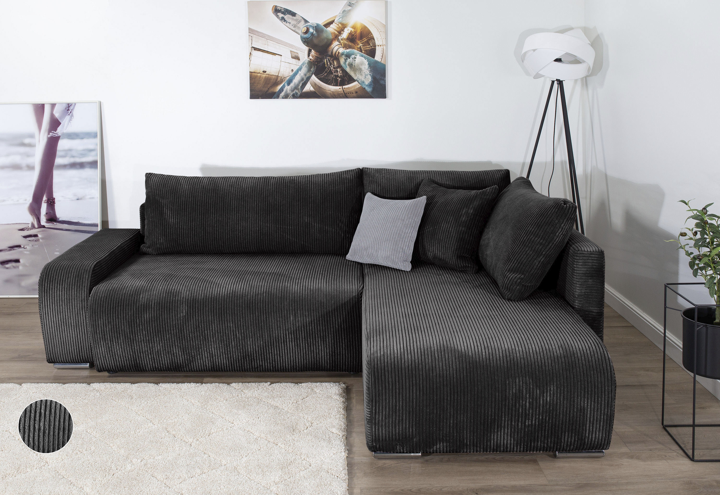Ecksofa COLLECTION AB "Poppy, L-Form, Breite 227 cm mit Schlaffunktion", anthrazit, B:227cm H:41cm T:169cm, 100%Polyester, Sofas, Ecksofa, inkl. Schlaffunktion und Bettkasten