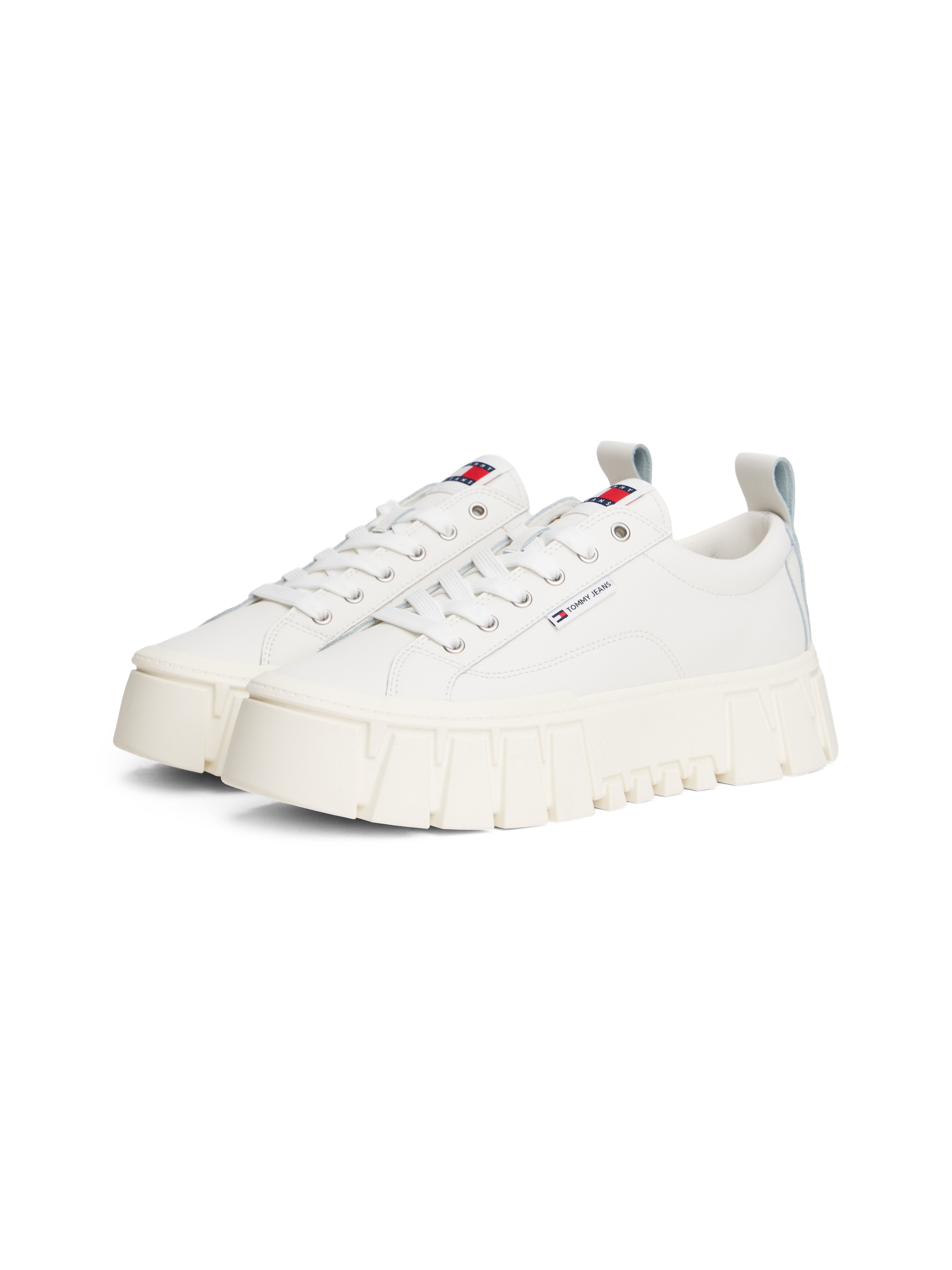 Plateausneaker TOMMY JEANS "TJW VULC FLATFORM LEATHER", Damen, Gr. 36, weiß, Leder, Lederimitat, unifarben, Schuhe Plateausneaker