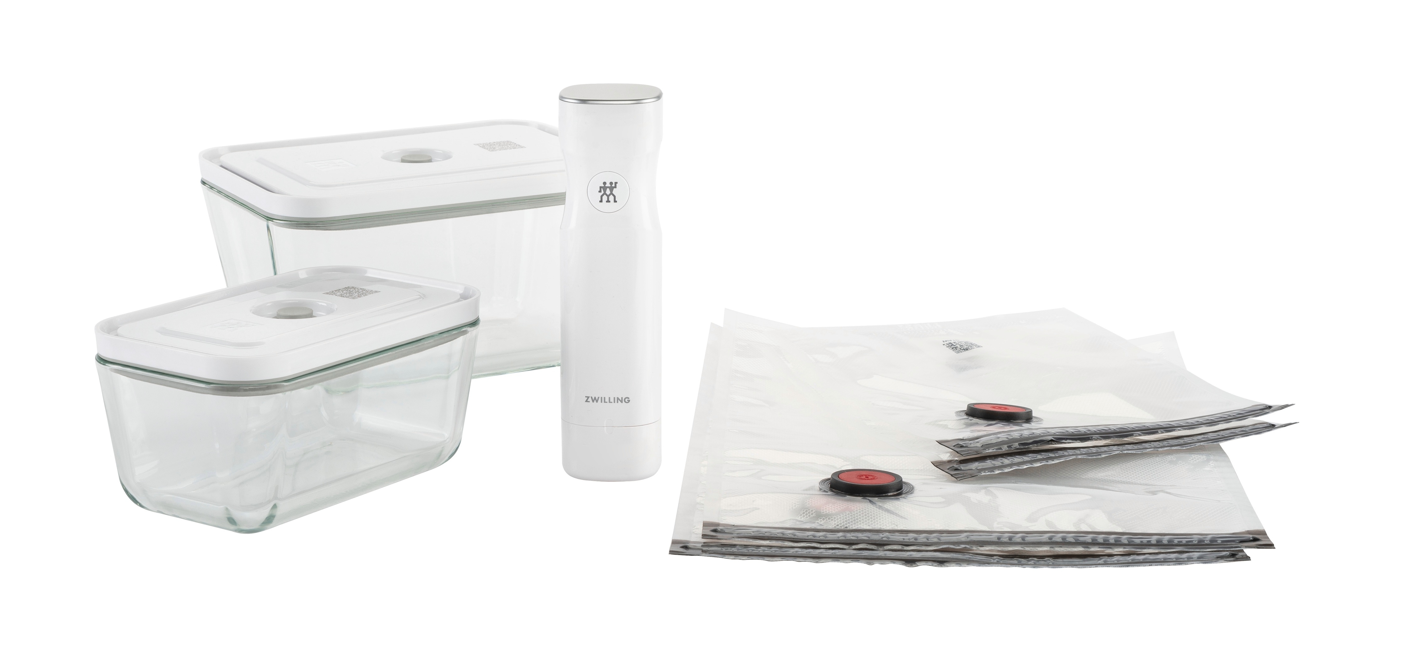 Vakuumbehälter ZWILLING "Fresh & Save", weiß, grau line, B:18cm H:29,5cm, Lebensmittelaufbewahrungsbehälter, Vakuum Starter-Set, Glas/Kunststoff, Spülmaschinengeeignet, Grey Line