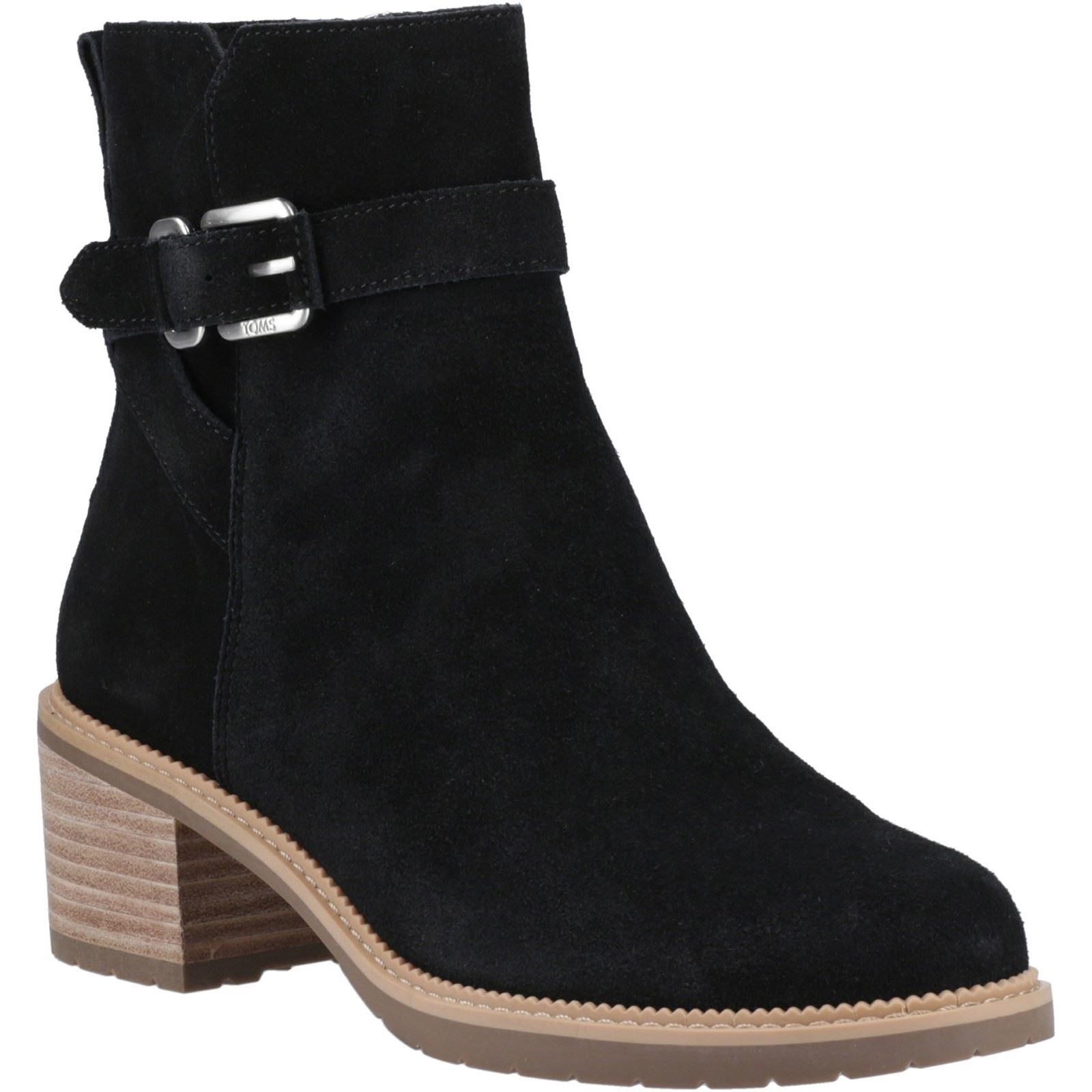 TOMS Hailey Schnallen-Leder Damen Schwarze Absatz-Stiefeletten