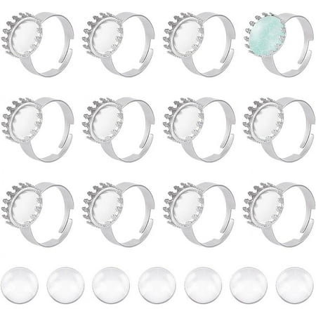 20 Sets 19mm Blank Rings Base Round Blanks Cabochon Finger Rings Adjustable 304 Stainless Steel Pad Ring Flat Round Blank Ring Cabochon Ring Bezel Tray for DIY Jewelry Making DIY