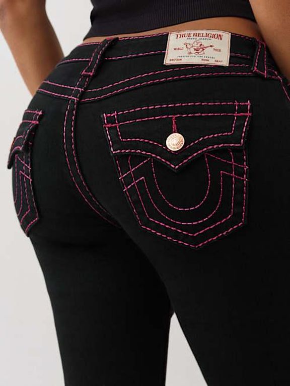 Billie Mid Rise Lurex Big T Straight Jean - Black - True Religion Jeans