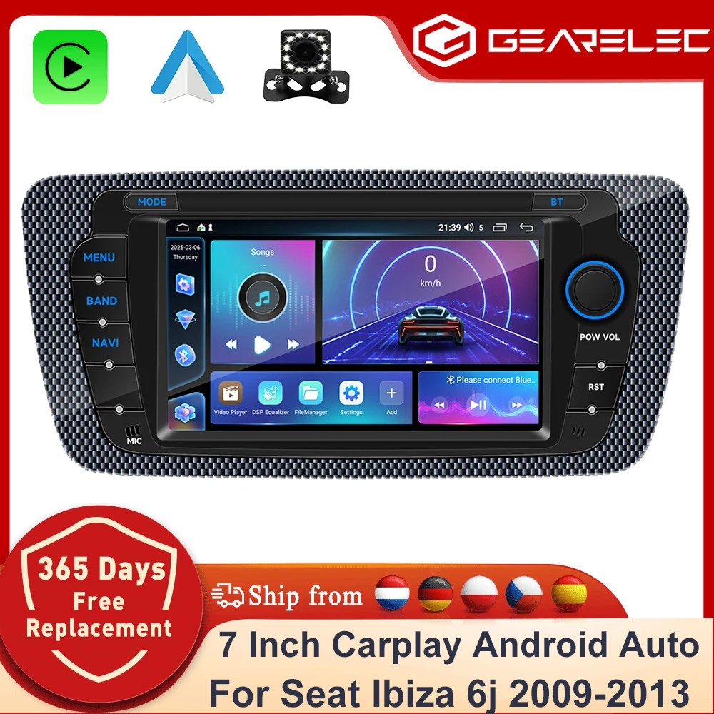 GEARELEC 64G Android 13 Auto Radio CarPlay Für Seat Ibiza 6j 2009 2010 2011 2012 2013 2009-2013 Autoradio WIFI GPS RDS Audio Multimedia Player Image