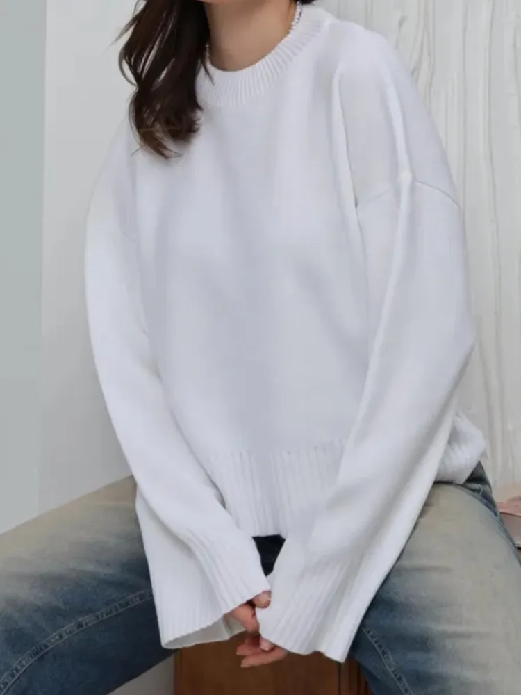 Women's Fashion Knit Sweater Casual Solid O Neck Long Sleeve Pullovers Sweaters Tops For Women Office Womens Clothing Winter New