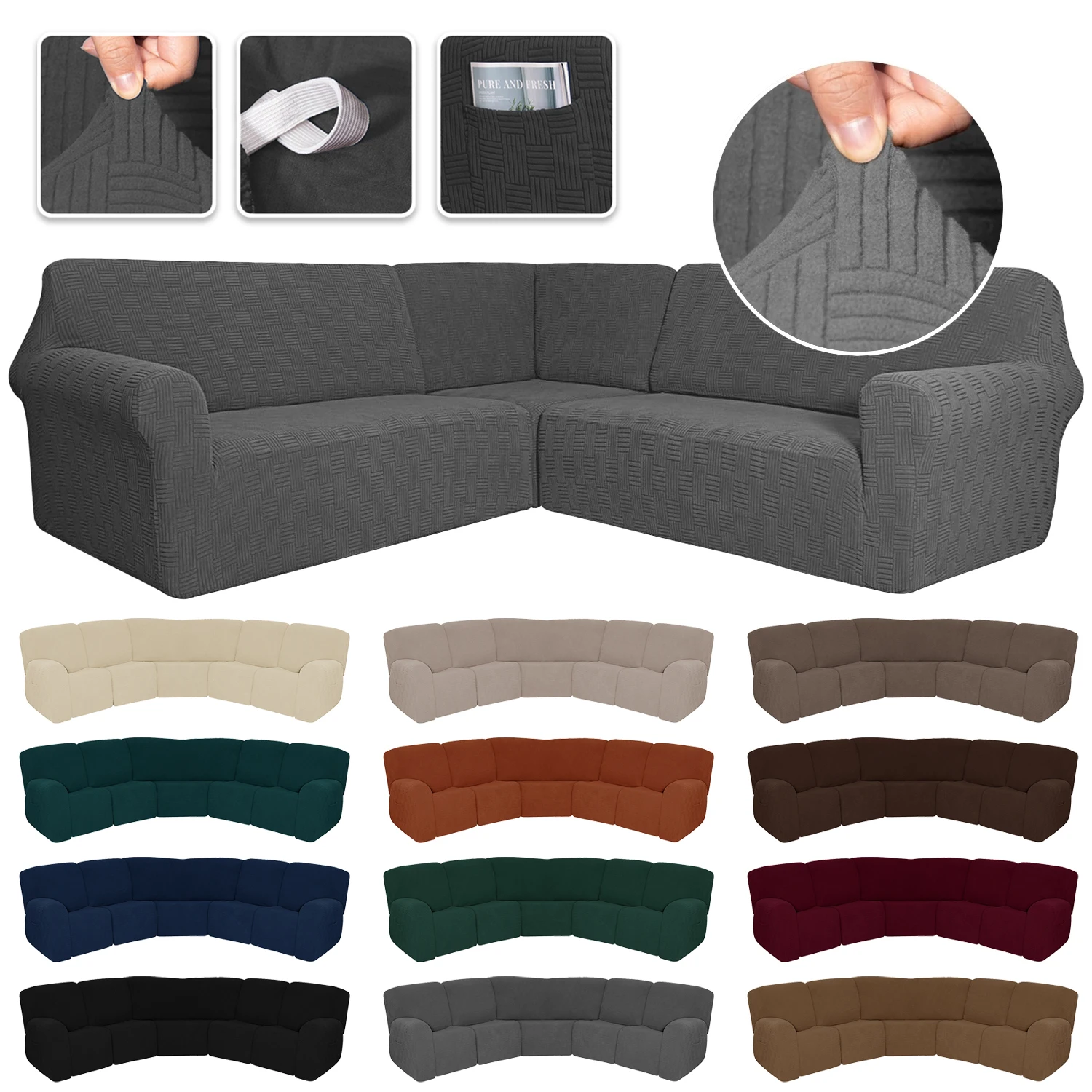 Copridivano angolare jacquard Copridivano componibile reclinabile a 5 posti a forma di L elasticizzato lavabile Set da 7 pezzi Decor per divano