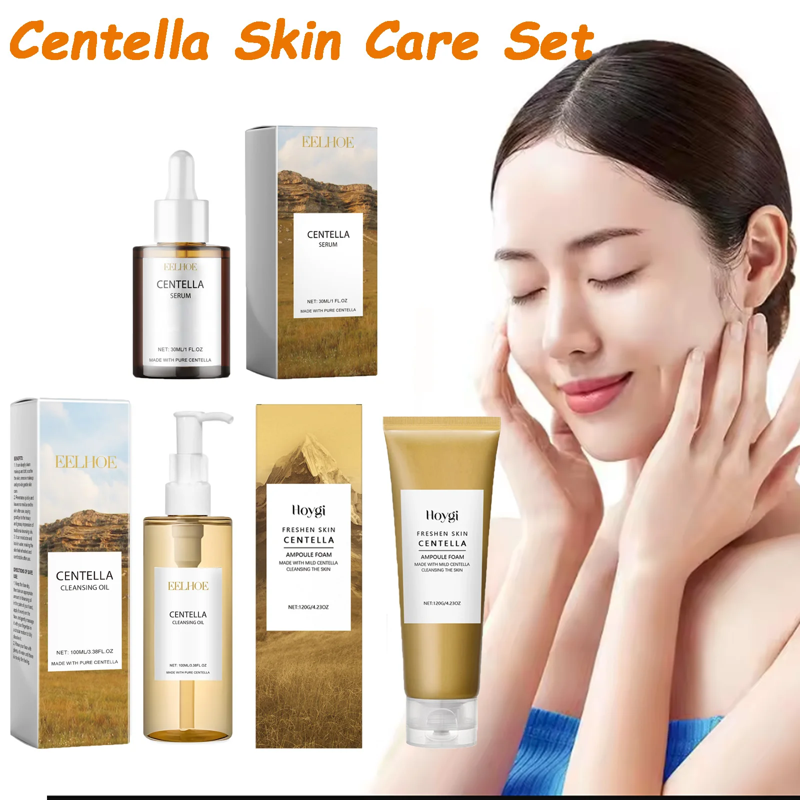 Centella Set per la cura della pelle Centella Siero Lavaggio del viso Olio detergente Set per la cura del viso Lenitivo Rinfrescante Liscio Incandescente Essenza per il viso