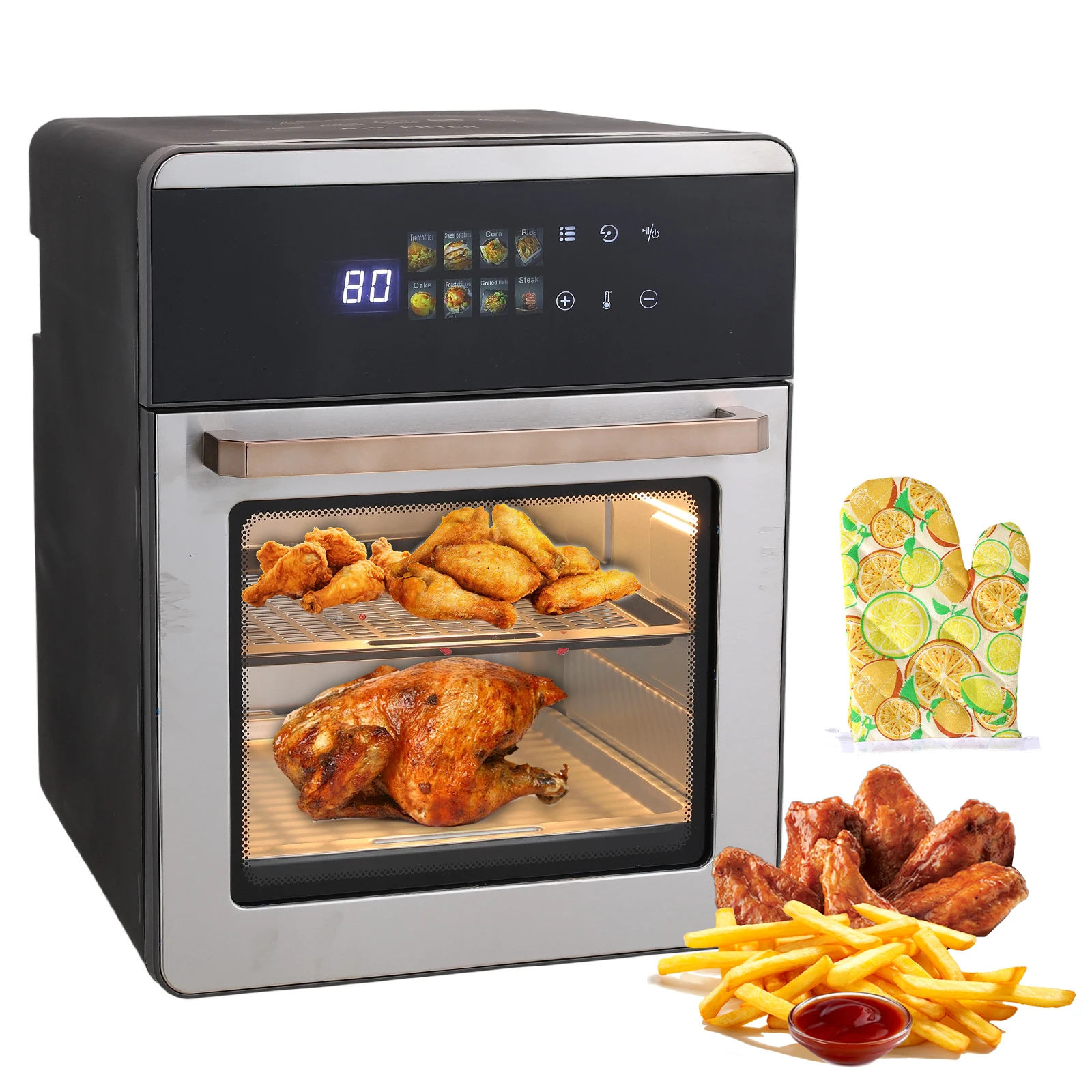16L Heißluftfritteuse-Ofen, 1800 W mit 360 ° Heißluftzirkulation, digitaler Touchscreen für ölfreies Kochen, Familiengröße Image