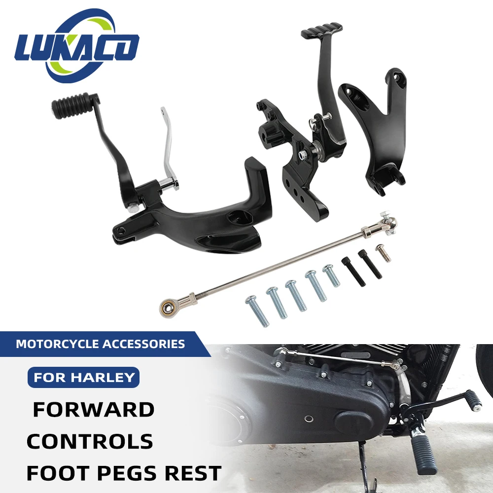 Für Harley Softail Street Bob Low Rider FXLR FXBB FXST 18-21 Pegs Linkages Hebel Motorrad Schwarz Forward Controls Komplettset